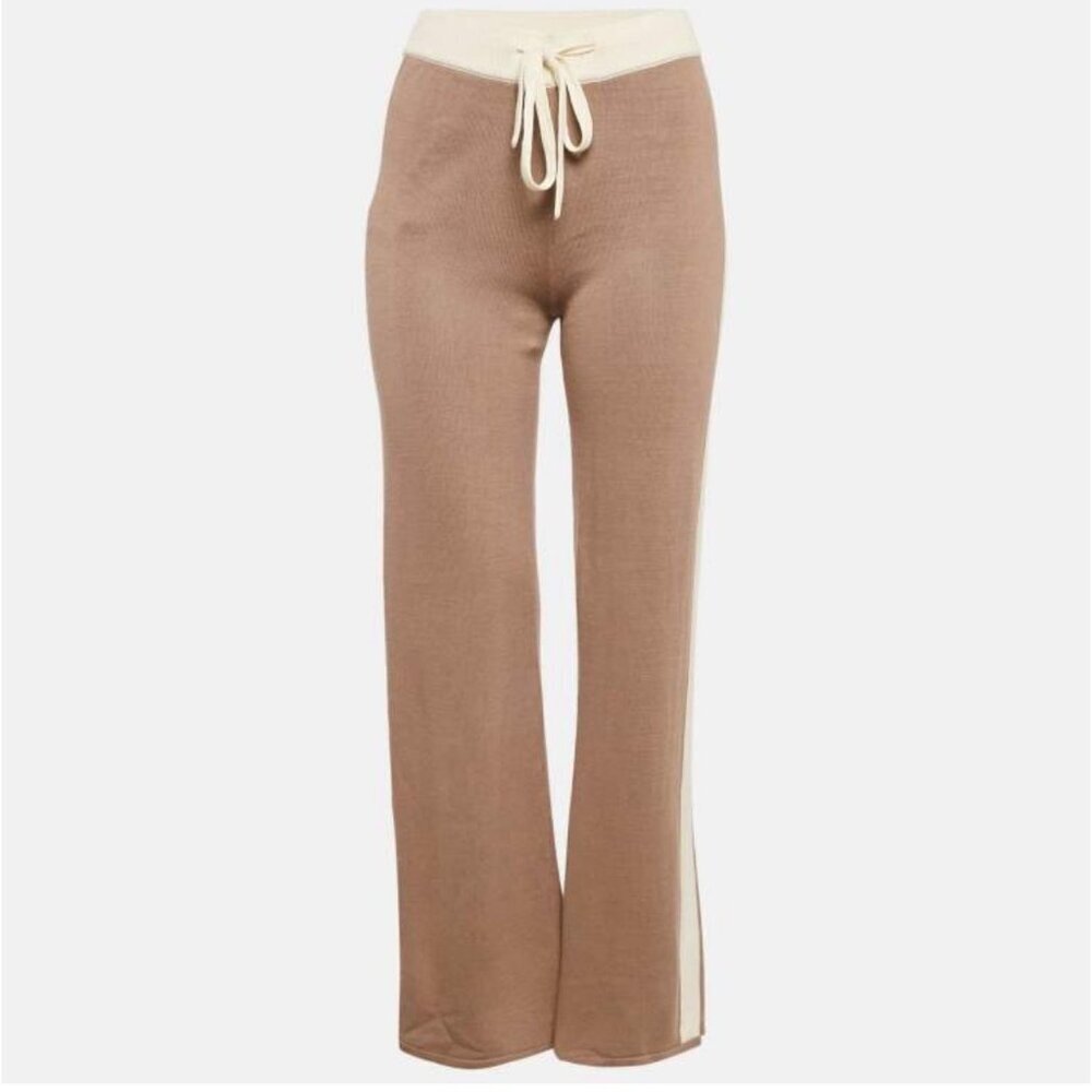 Monrow Knit Panel Detail Lounge Pants Women’s XL Beige Cream Wide Leg